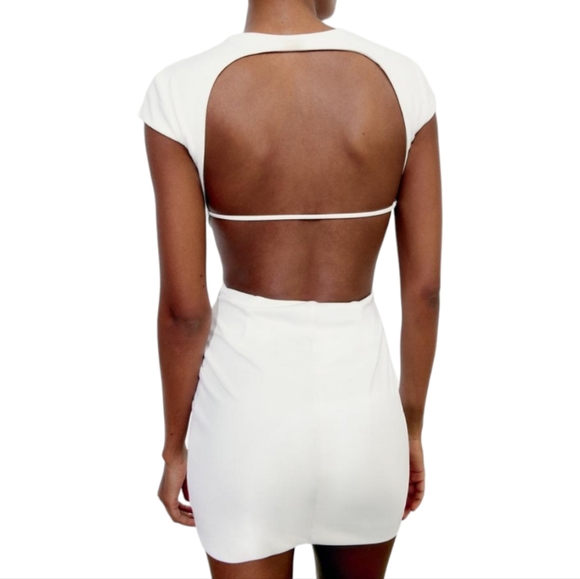 Zara NWT Jewel Bow Open Back Mini Dress in white Size small - Picture 5 of 11
